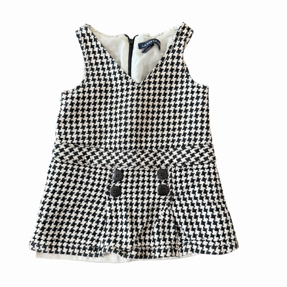 Lands End Toddler 2T Houndstooth Jumper Dress  Black White A-Line Pinafore